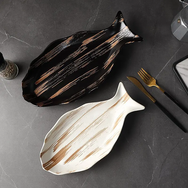 

Japanese-style Retro Fish Plates, Ceramic Steamed Fish Plates, Light Luxury High-end Trays, Hotel Plating, Restaurant Tableware