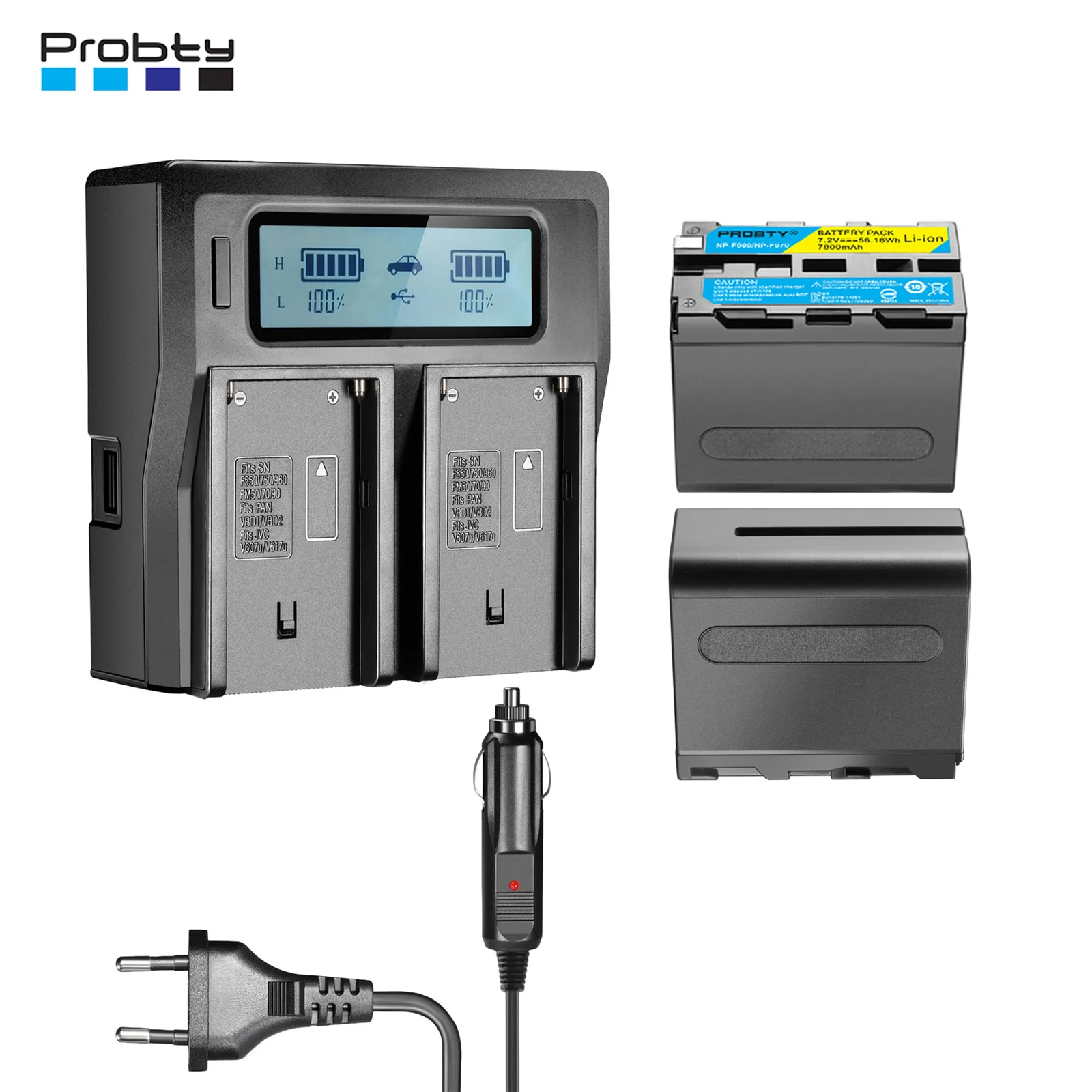 Probty 7800mAh NP-F970 Replacement Battery + 2-Channel Charger For Sony NP-F550/750/770/970 Field Monitor Video Light
