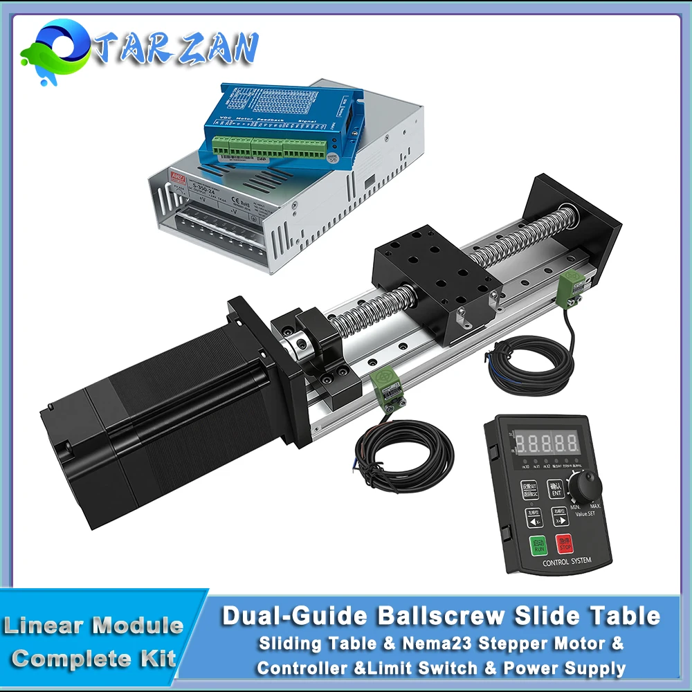 

Nema 23 57mm Linear Motor Kit 80mm Wide CNC Sliding Table 60KG Heavy Duty Ball Screw Double Rail Linear Stage For CNC Machines
