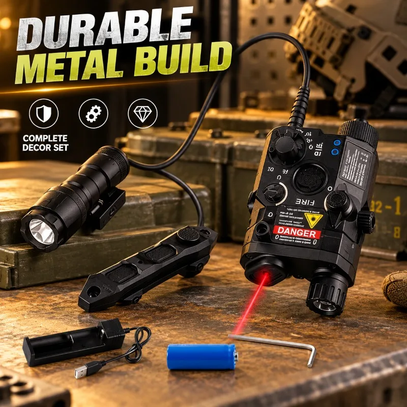 PEQ15‑Style Adjustable Model Ornament, Red‑Green Beam Indicator, Strobe Light with 3‑Mode Wired Trigger Switch