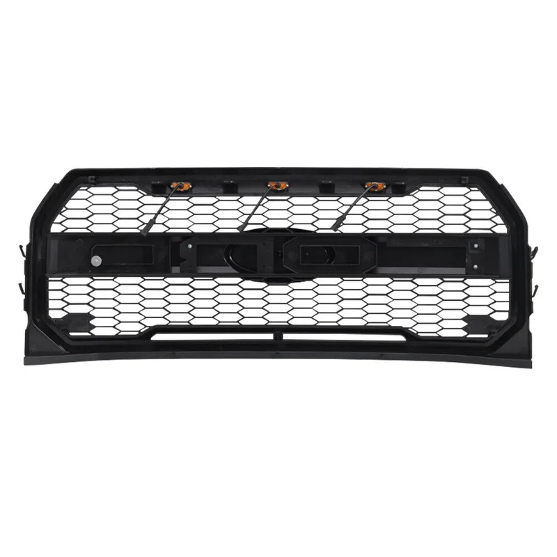 High Quality Raptor Style Front Grille With Emblem Hole & Amber Lights Fit For 2015-2017 Ford F150 US Local Warehouse In Stock