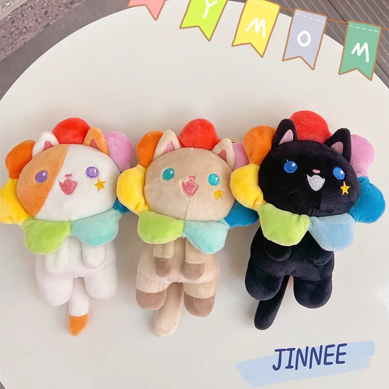 Cute Colorful Flower Head Cover Keychain Kawaii Cartoon Cat Plush Doll Keychain Pendant Bag Accessories Ladies Birthday Gift