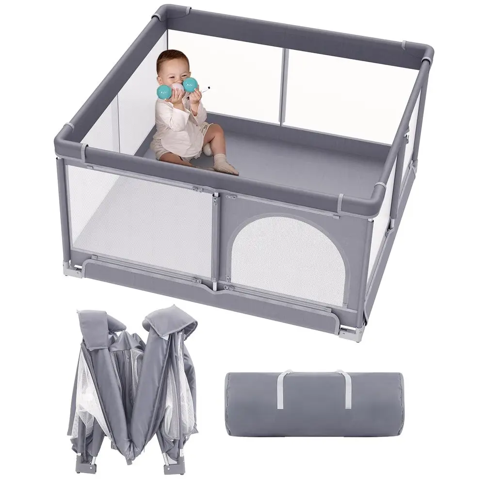 Box pieghevole portatile extra large per neonati e bambini piccoli, centro attività sicuro per interni/esterni con cancello (51×51 grigio)