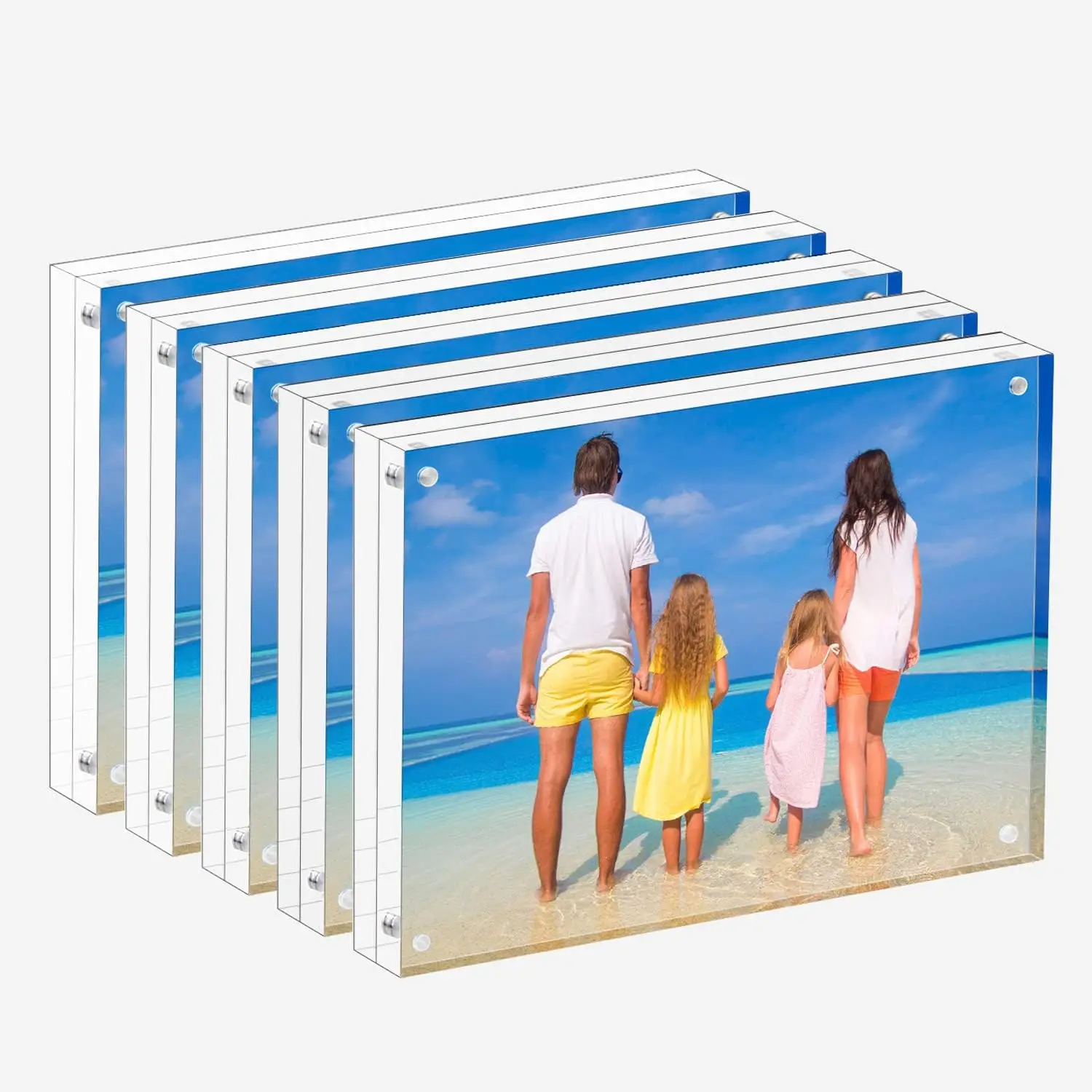 

Meetu Acrylic Picture Frame 5x7,Clear Freestanding Double Sided 20mm Thickness Frameless Magnetic Photo Frames Desktop