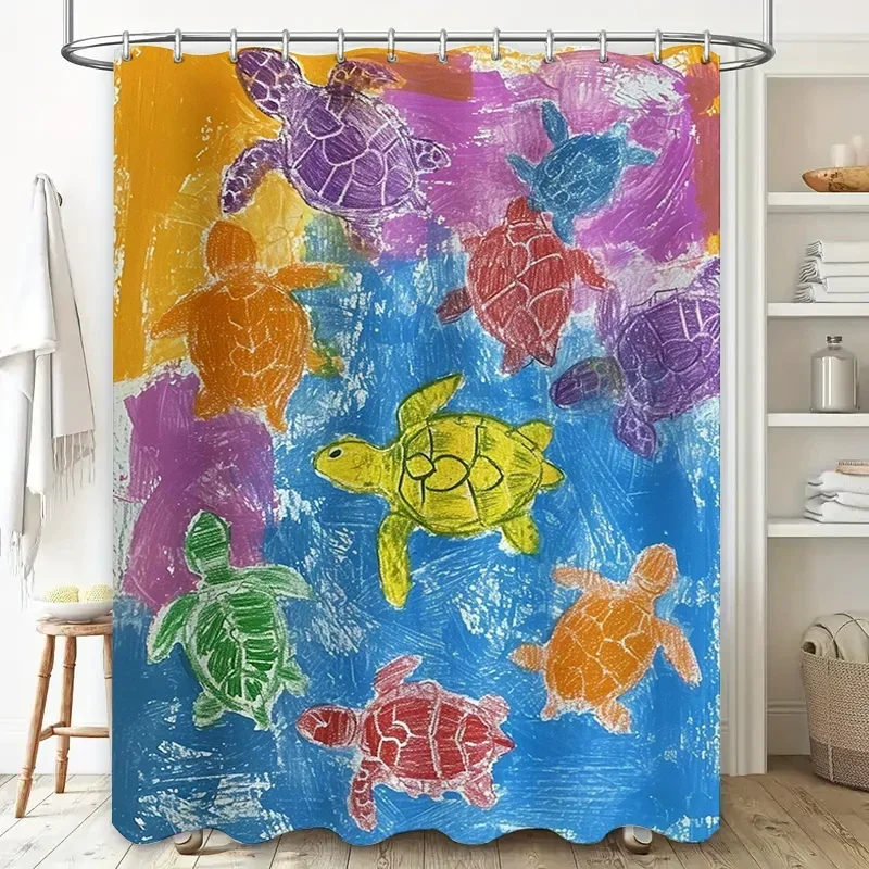 Colorful Sea Turtle Shower Curtain Waterproof Bath Decor for Home Decoration Blue Yellow Pink Green Purple Red Orange White Bl