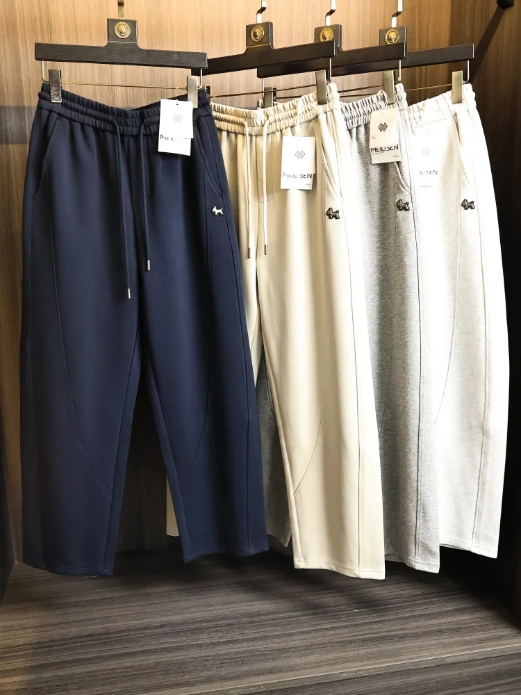 

Spring Men's Cotton Knit Casual Pants Breathable Comfortable Elastic Waist Straight Leg Stylish Form-Fitting Knitted Trousers