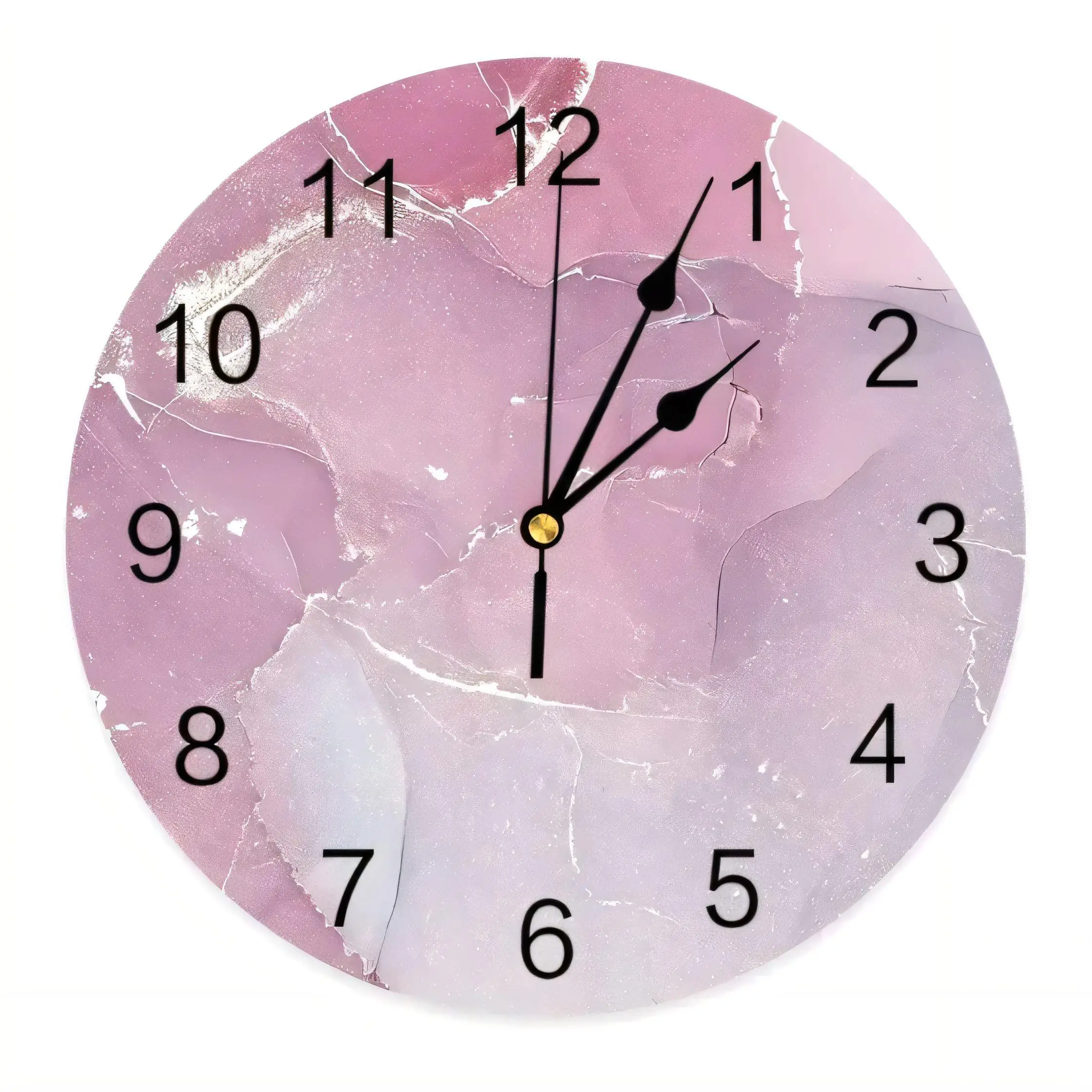 Modern Round Wall Clock Abstract Pink Lavender Marble Design Silent Non Ticking  Home Decor 128 Bytes