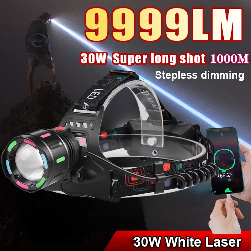 

Powerful 30w Led lamp 2*18650 Usb Rechargeable Flashlight Outdoor Waterproof Zoom Camping Fishing Lantern