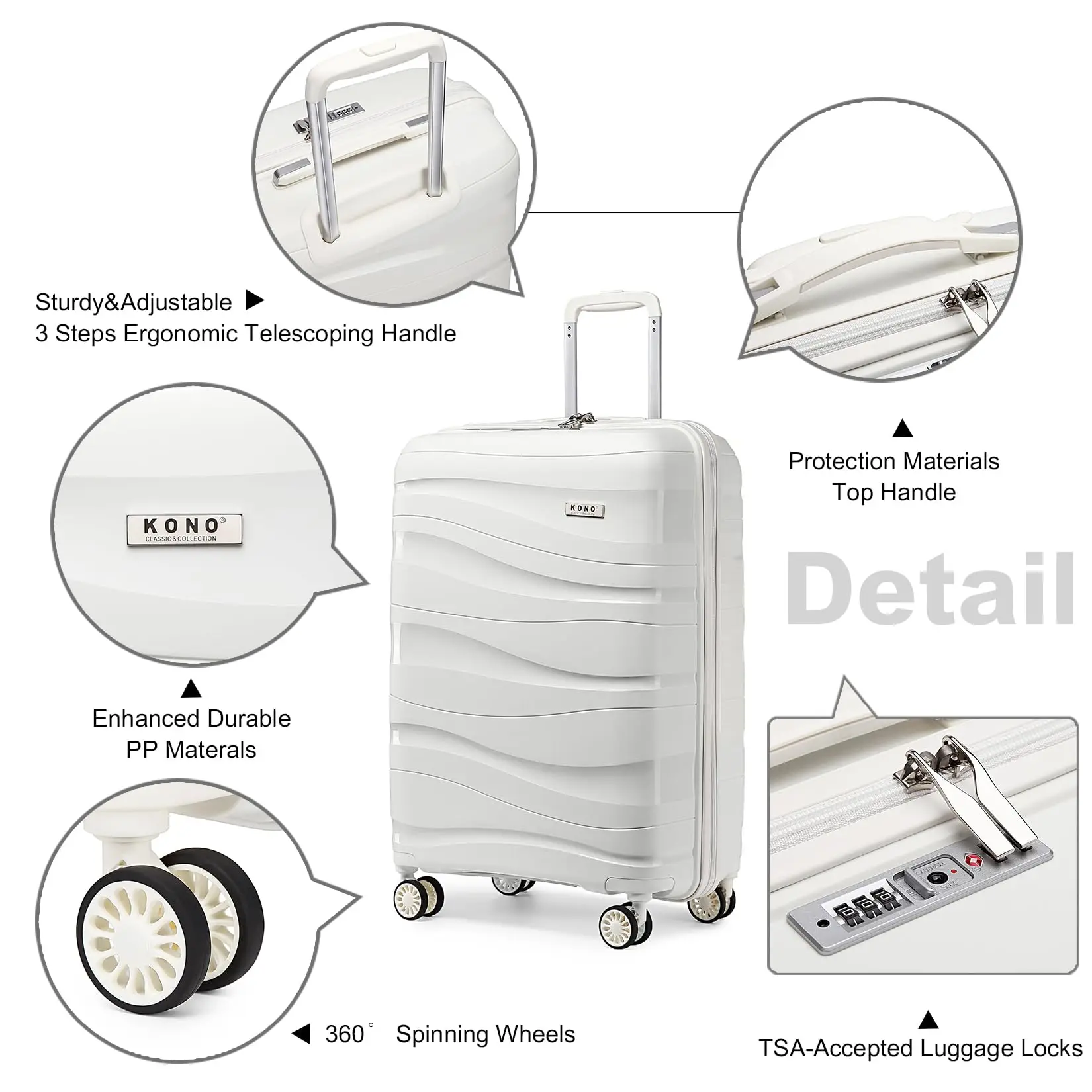 KONO hand luggage Trolley Suitcase Lightweight 4 Twin wheels Hard suitcase TSA Lock 39L Polypropylene