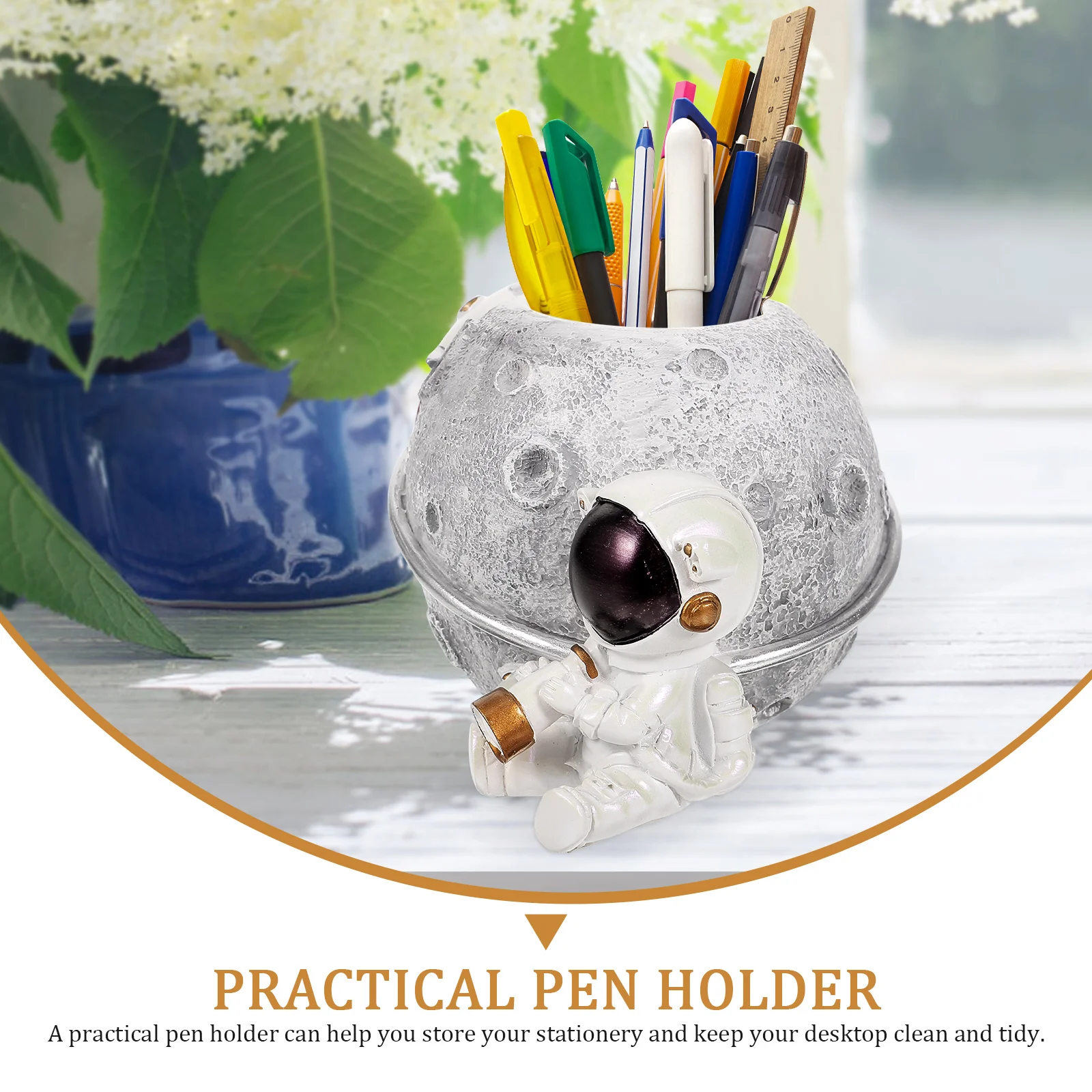 

1Pcs Astronaut Resin Pen Holder Creative Stationery Organizer Desktop Pen Storage Case Decoration Practical Gift