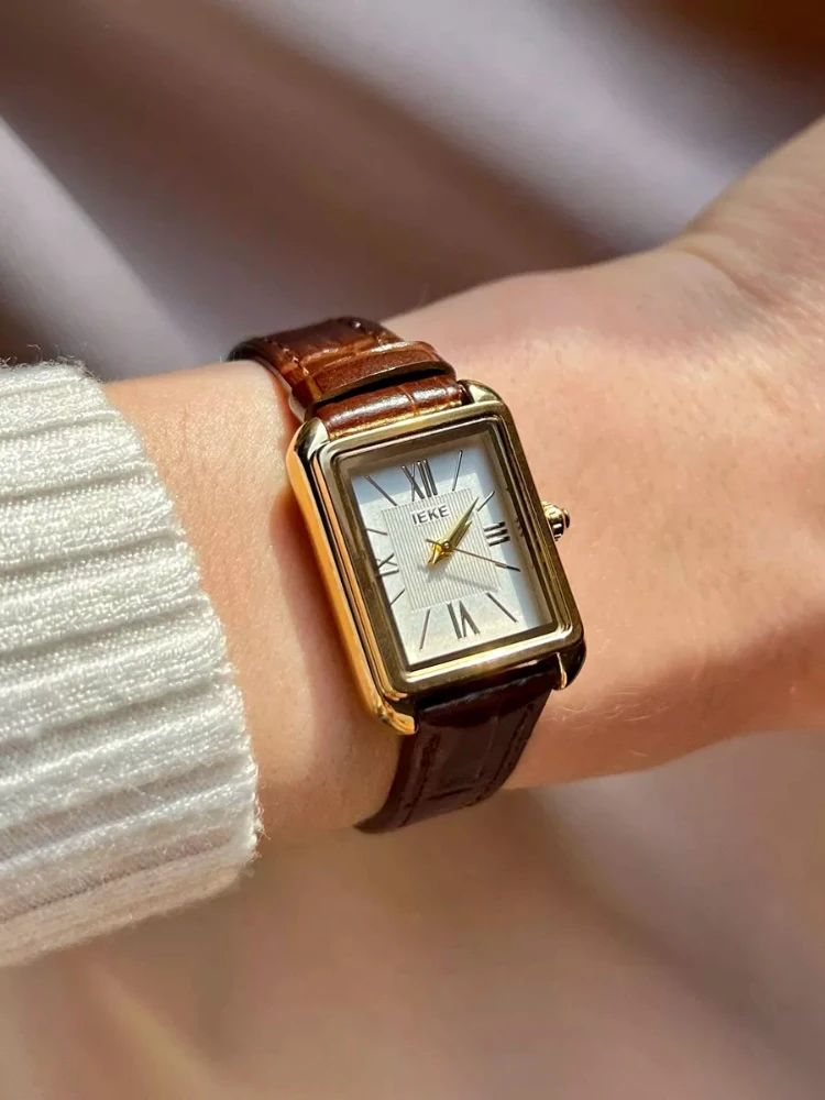 

Винтажные коричневые женские кварцевые часы из нержавеющей стали, минималистичные часы с римскими цифрами, подарок, водонепроницаемые модные кожаные женские часы