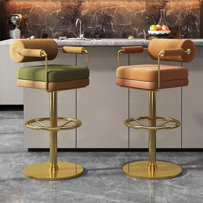 Nordic solid wood high stool, Italian cafe bar high foot rotating stool jewelry counter, stainless steel bar chair
