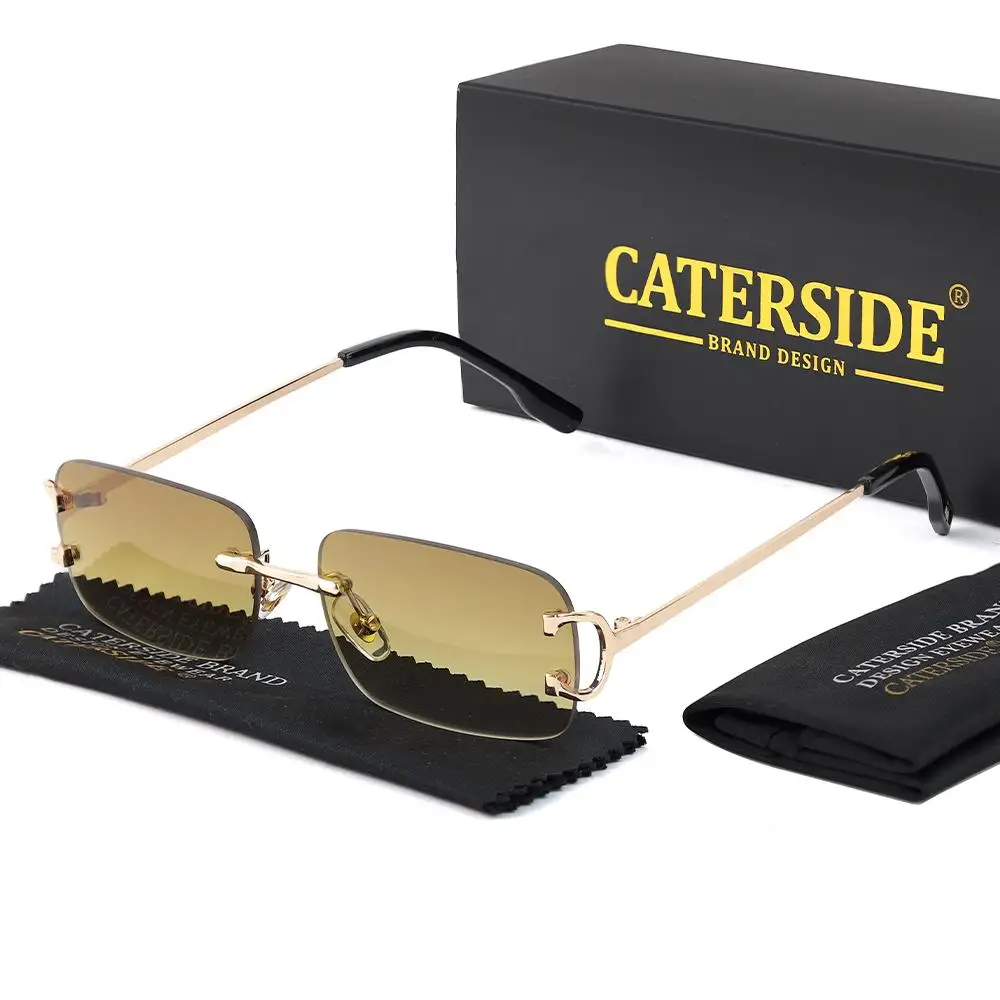 CATERSIDE Herren-Sonnenbrille ohne Rand, kleiner Rahmen, Markendesign, Metall, modische Sonnenbrille, Damen-Dekoration, Outdoor-Brille, UV400 – Detail 9
