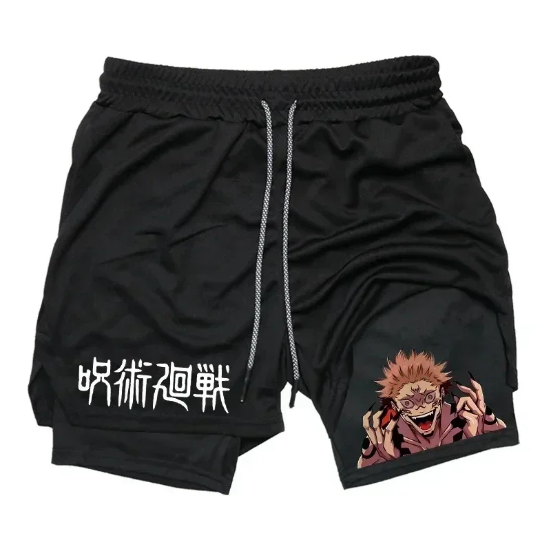 Men\'s Sports Shorts Jujutsu Kaisen Anime Graphic 2 in 1 Compression Shorts for Men Quick Dry Gym Performance Shorts Athletic