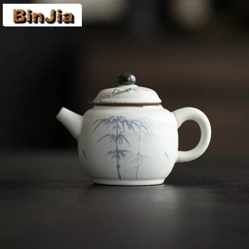 

100ml Soda Gray Glazed Handmade Teapot Household Handpainted Bamboo Teapot Vintage Filter Pot Tea Maker Kettle Tea Ceremony Gift
