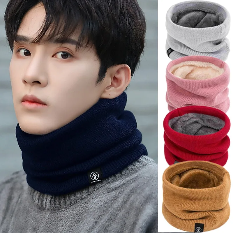 Winter Scarf Women Men Solid Knitting Collar Thick Warm Velveted Ring Scarves Neck Warmer High Quality Allmatch Muffler Ski Mask