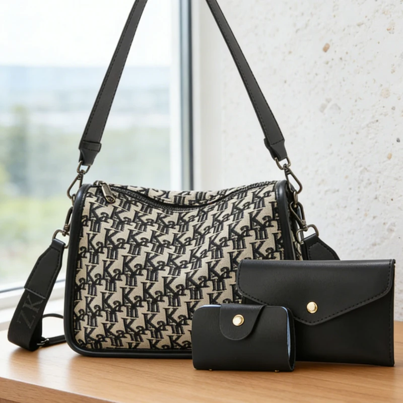 Buy a large bag and get a small 3-piece set as a gift. Printed canvas shoulder and crossbody bags for women, casual, versatile