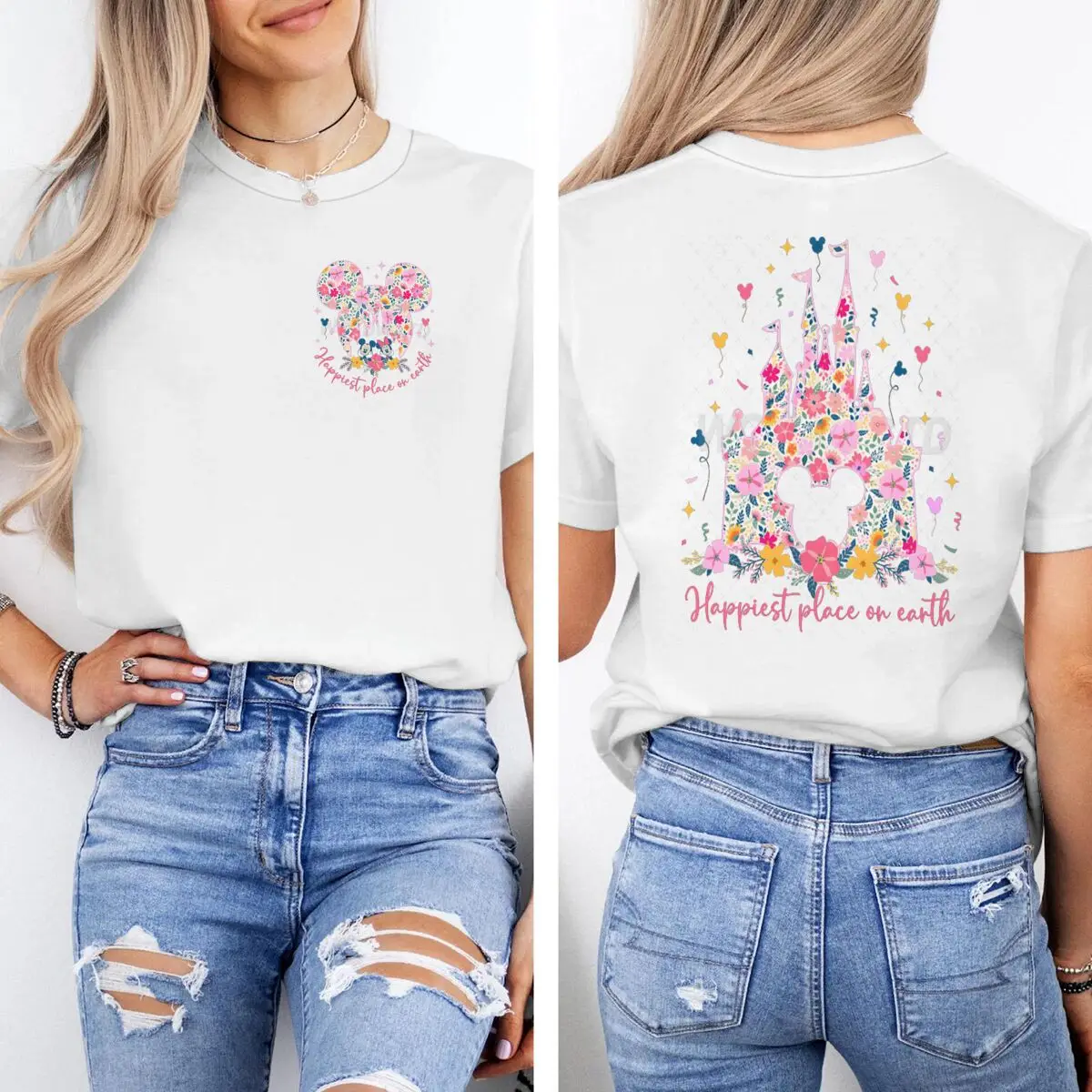 

Summer Clothes Floral Castle "Happiest Place on Earth" Graphic T Shirts Women Men Harajuku Fashion Casual Tops Clothing