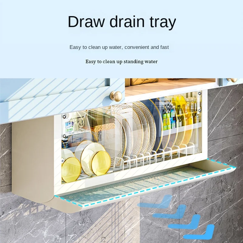 Kitchen Storage Rack Wall-Mounted Dish Storage Rack Dish Draining Rack Tableware Storage Box Multi-Functional Cupboard Household