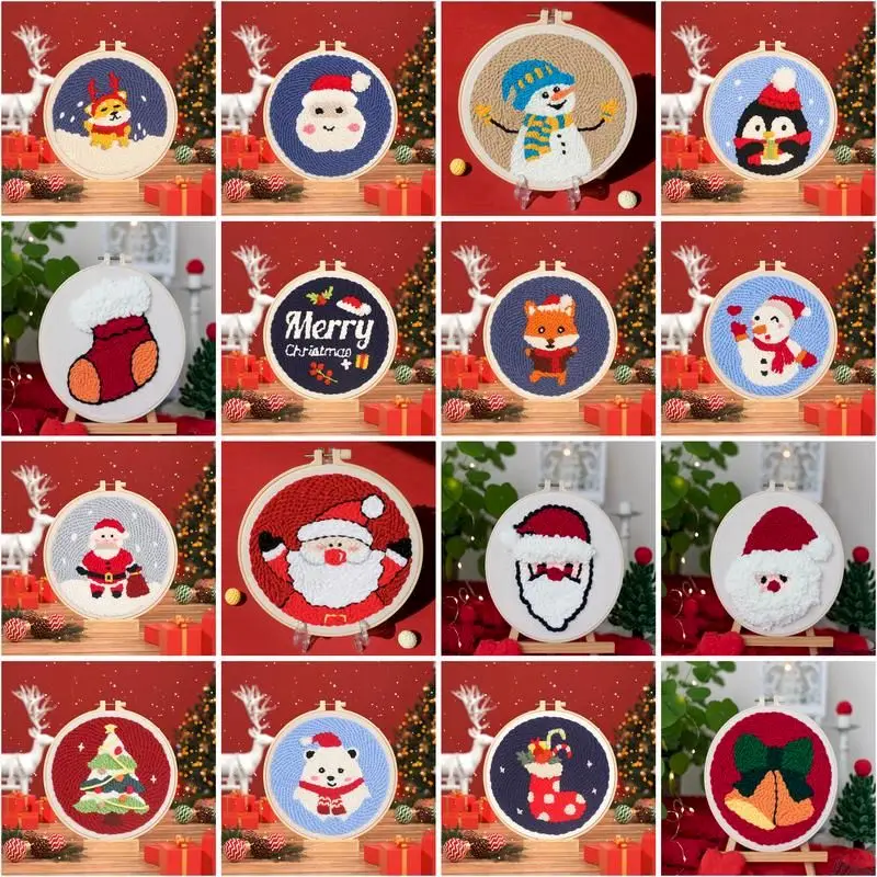 

CHENISTORY Punch Needle Embroidery kit DIY Santa Claus Cross Stitch Hoop Craft Kits Handcraft Embroidery Christmas Gift