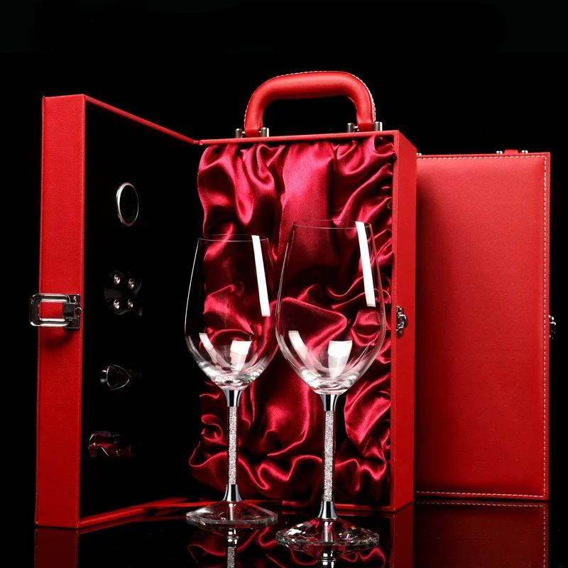 1-7Pcs/Set Goblet Wine Glass Lead-Free Crystal Water Glass 470/700ml High-Grade Leather Box Champagne Glasses Red Wine Set