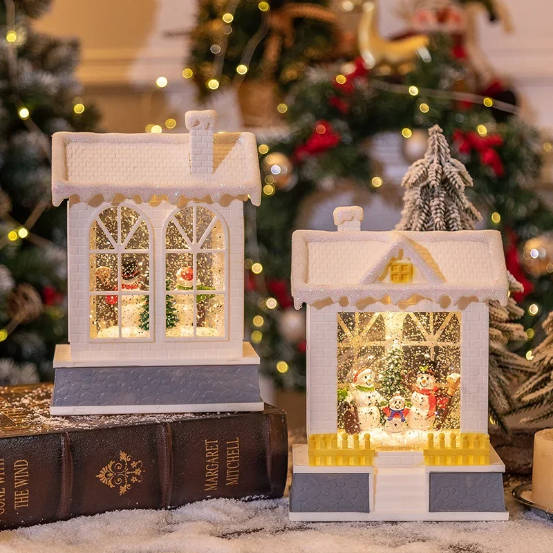 Ornements de boîte à musique de Noël, veilleuses de maison, lumières de vent de neige éclairées, cadeaux de Noël, scène de Gand, 2 pièces