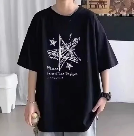 

T-shirts Surdimensionnés Pour Hommes Et Femmes À Imprimé Étoile De Ligne, 100 % Coton En Été