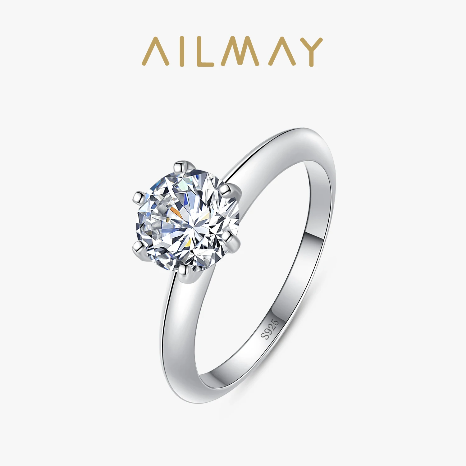 Ailmay Hot Sale 925 Sterling Silver Classic Luxury Rings Sparkling Zircon CZ Finger Ring For Women Wedding Accessories Jewelry