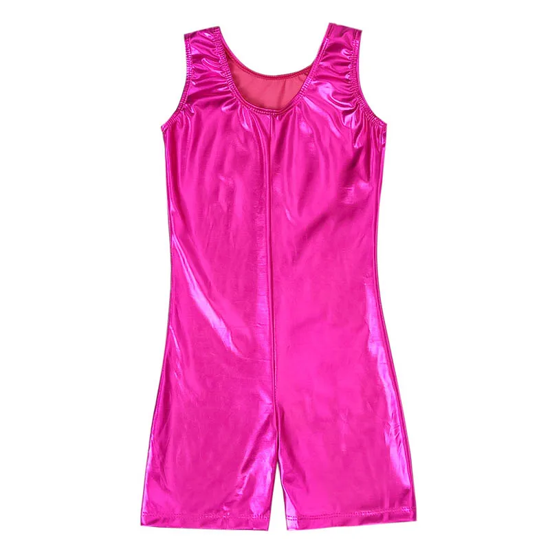 Kids Silver Metallic Spandex Dance Costume Shiny Gymnastics Short Unitard Tank Biketards One Piece Unitards Leotards Boys Girls