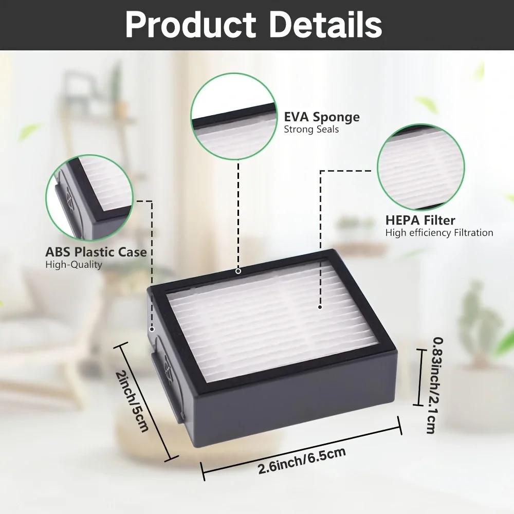 5Pcs IRobot Roomba E/I/J Series Vacuum Filters, E5 E6 I1 I3 I4 I6 I7 I8 J7 J7+ J5 J5+ I5 I5+, 4 Filters + 1 Cleaning Brush