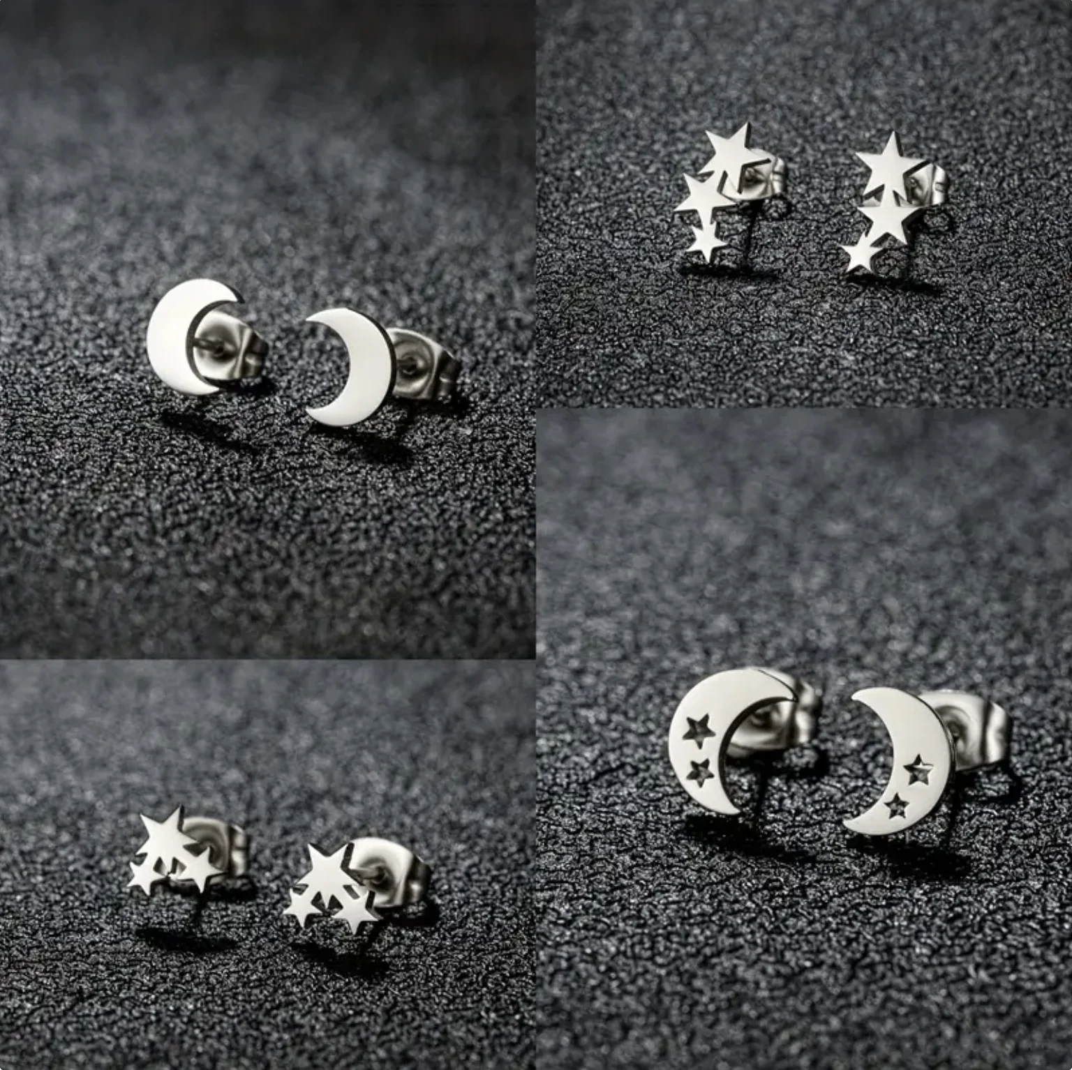 Fashion Punk Stainless Steel Earrings, Cute Star Moon Stud Earrings, Holiday Party Gift