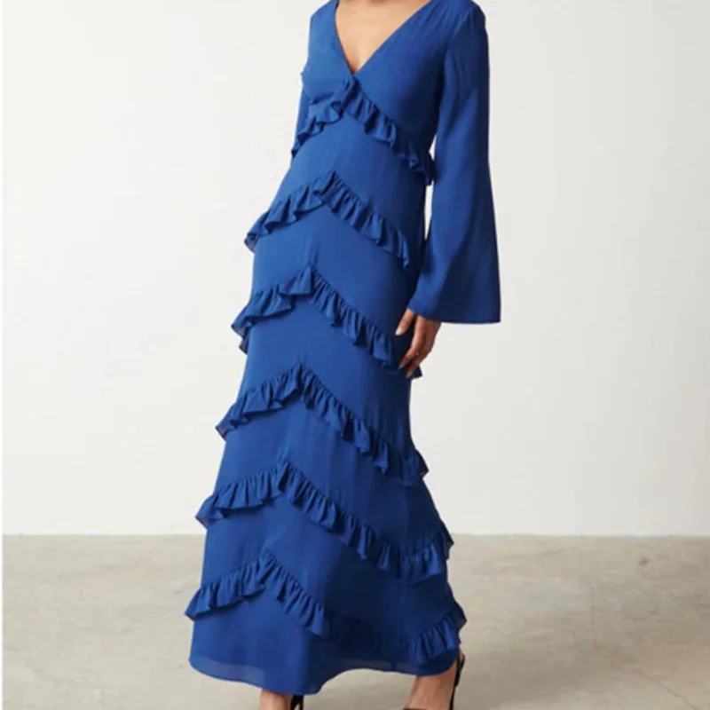 2025秋冬 長袖 レディース 気質 スリム メッシュ Vネック ワンピース