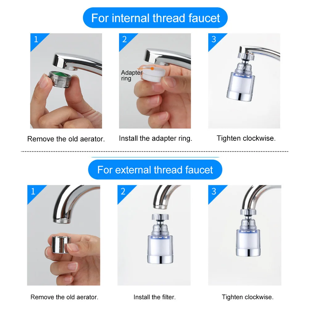 New 360° Rotation Faucet Water Filter Remove Chlorine Heavy Metals Filtered Showers Head Soften Hard Water Filtration Purifier