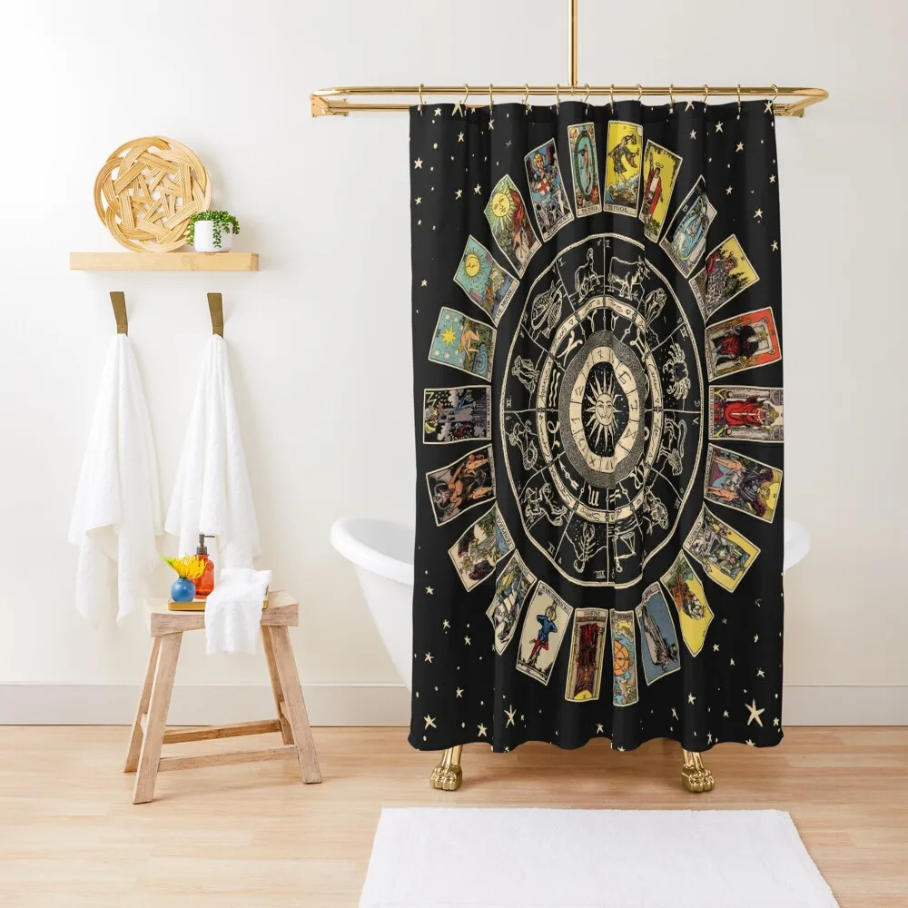 Wheel of the Zodiac, Astrology Chart & the Major Arcana Tarot Shower Curtain Shower Curtain For Bathroom Set