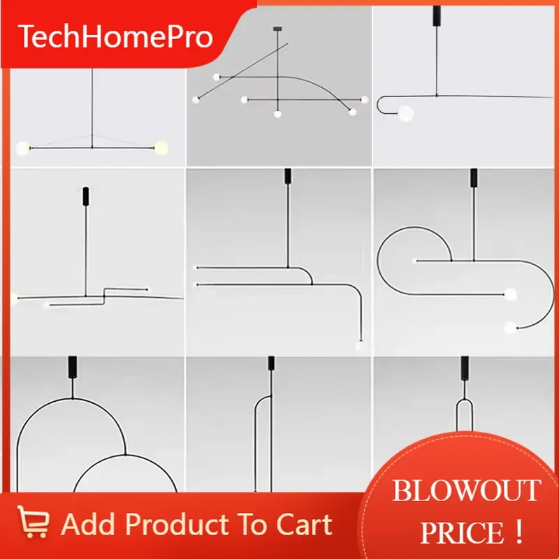TechHPNordic Minimalist Chandelier Personalized And Creative Minimalist Geometric Line Lamp Mobile