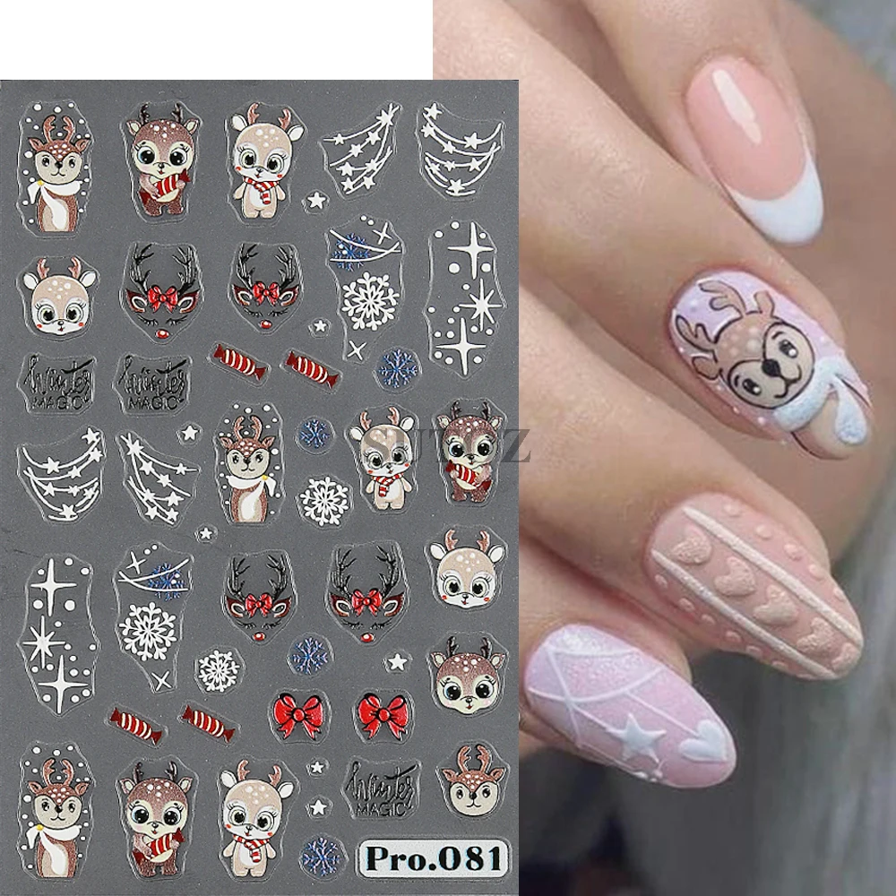 Santa Claus Nail Stickers Winter Christmas Design Nail Decals Cute Cartoon Deer Gingerbread Man Sliders New Year Manicure LEBPRO