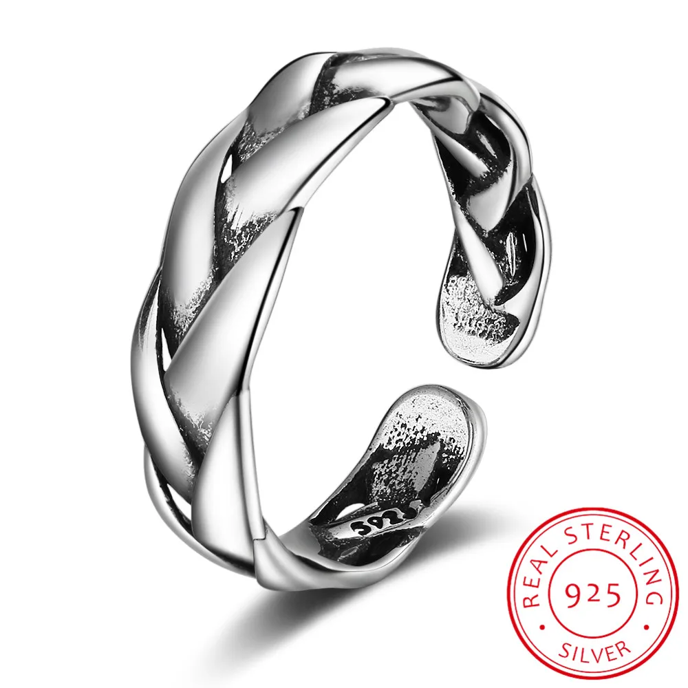 

100% Genuine 925 Sterling Silver Line Winding Shape Open Rings For Women Creative Design Lady Fine Jewelry Gifts YMR003