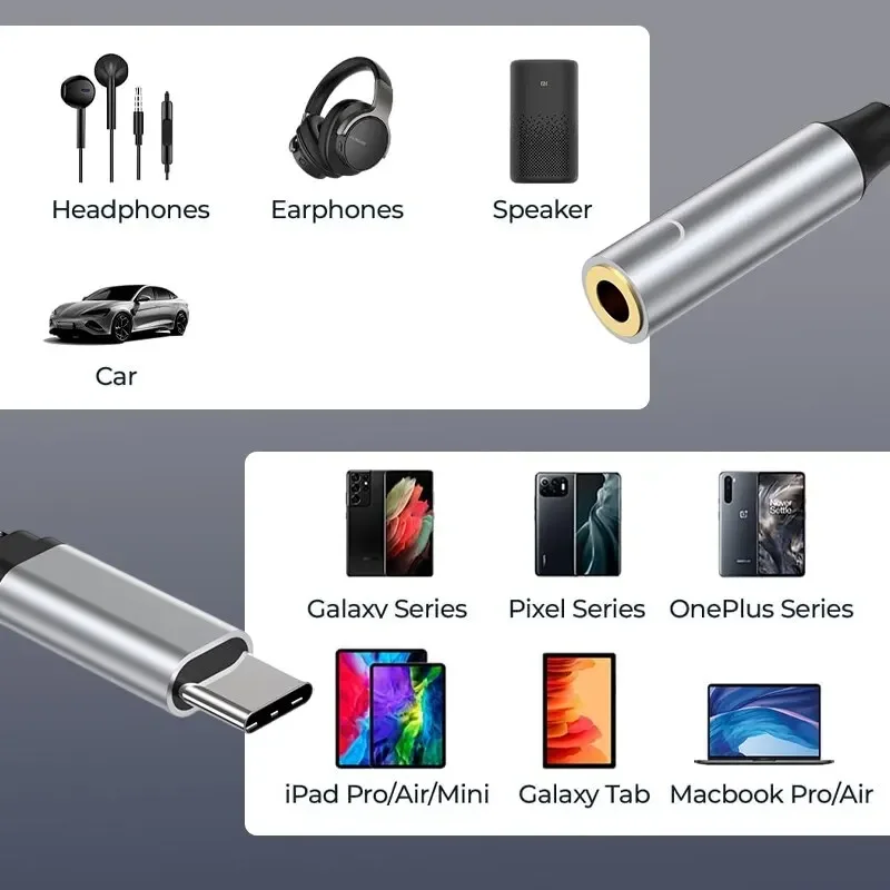 2 في 1 USB C إلى 3.5 ملم سماعة الرأس ومحول شاحن USB C PD 3.0 منفذ إلى Aux مقبس الصوت شحن سريع دونغل وصلة كابل