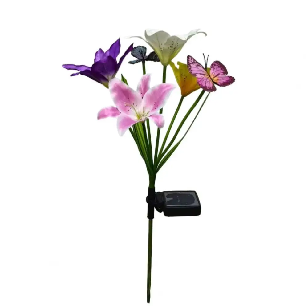 Waterproof Solar Garden Lights Ground-Mounted Butterfly Design LED Landscape Lamp Color Changing Flower Decor Lawn Lamp Yard