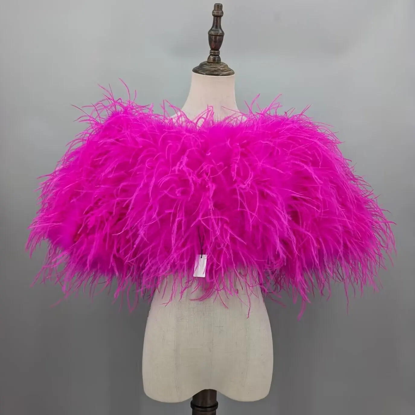 Women Hot Pink Real Ostrich Feather Pullover Short Top Half Sleeve Party Banquet Club Evening Outfit 23A0834