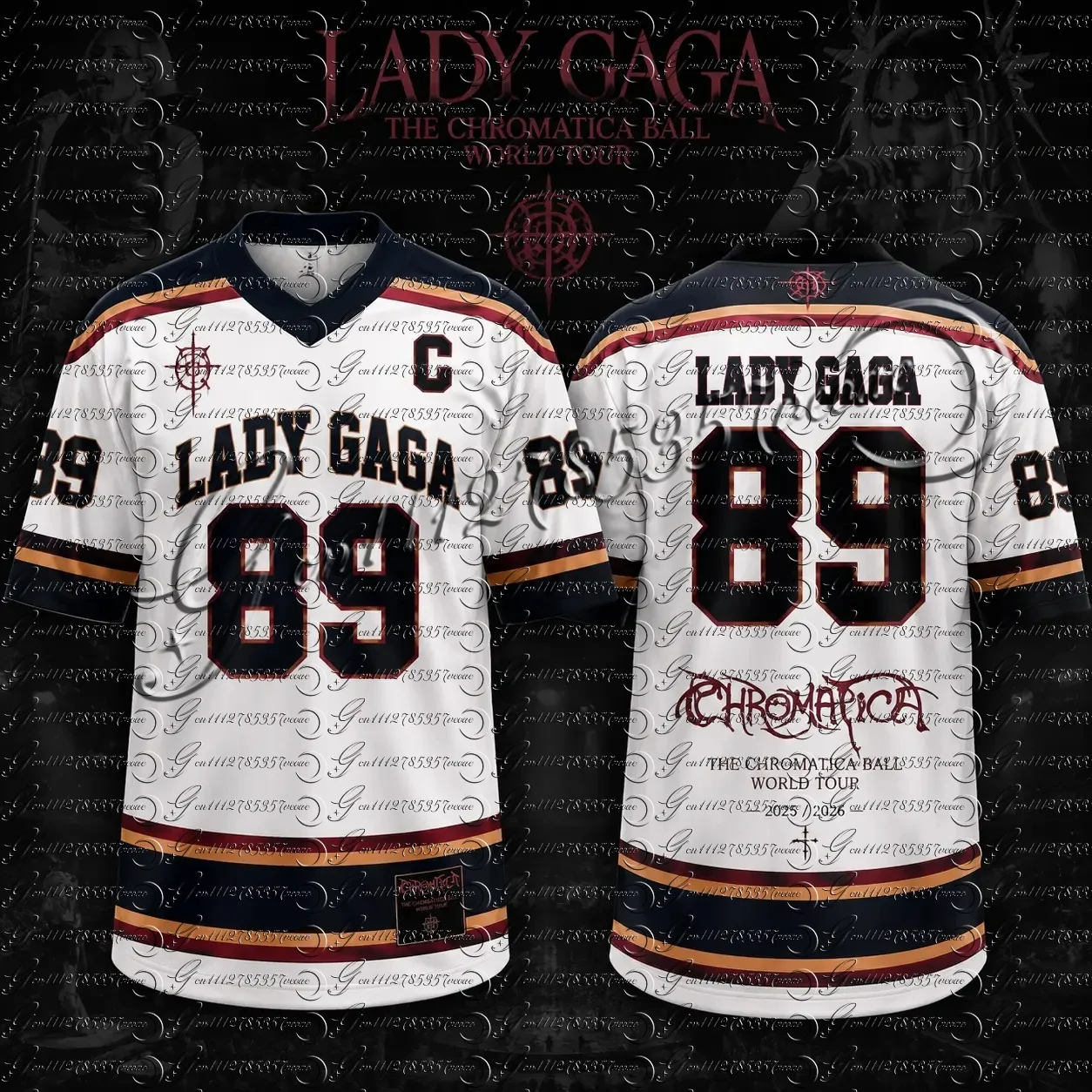 Lady Gaga Chromatica Ball World Tour 89 Hockey Jersey Unisex Vintage V Neck Short Sleeve T Shirt FamilyMatching Y2K Graphic Top