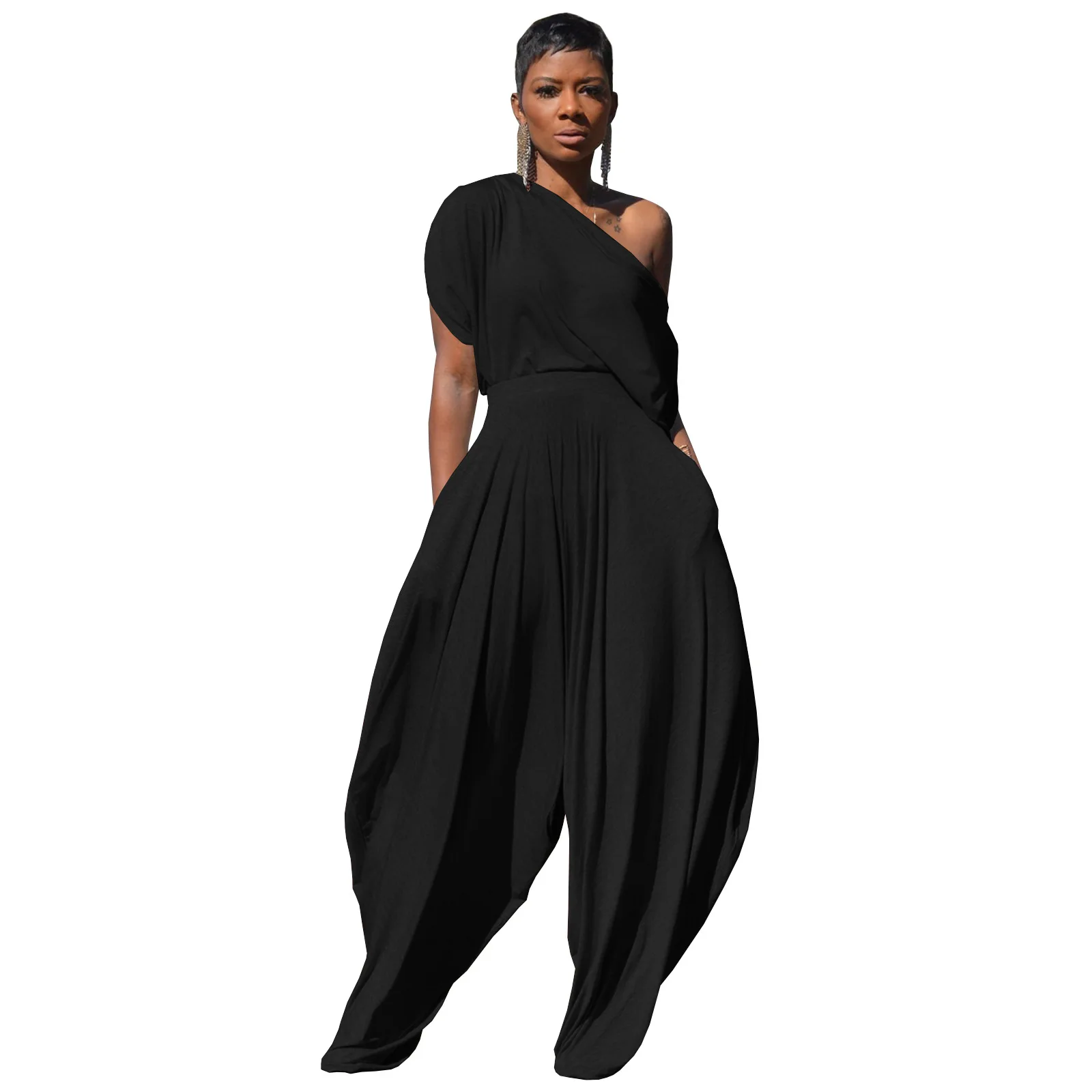 2023 Hip Hop Women 2pcs Set Off Shoulder T-shirt Tops and Loose Haren Pants Suit Sweatsuit Tracksuit Two Piece Set Outfits