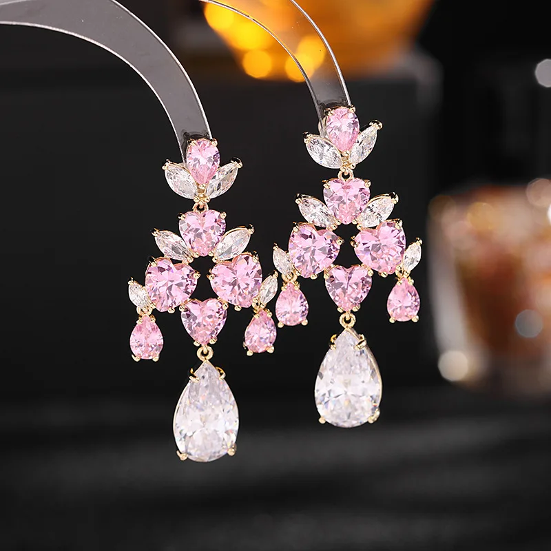 Korean high-end and elegant earrings, grand round face slimming, colorful zirconium earrings, women's banquet retro earrings
