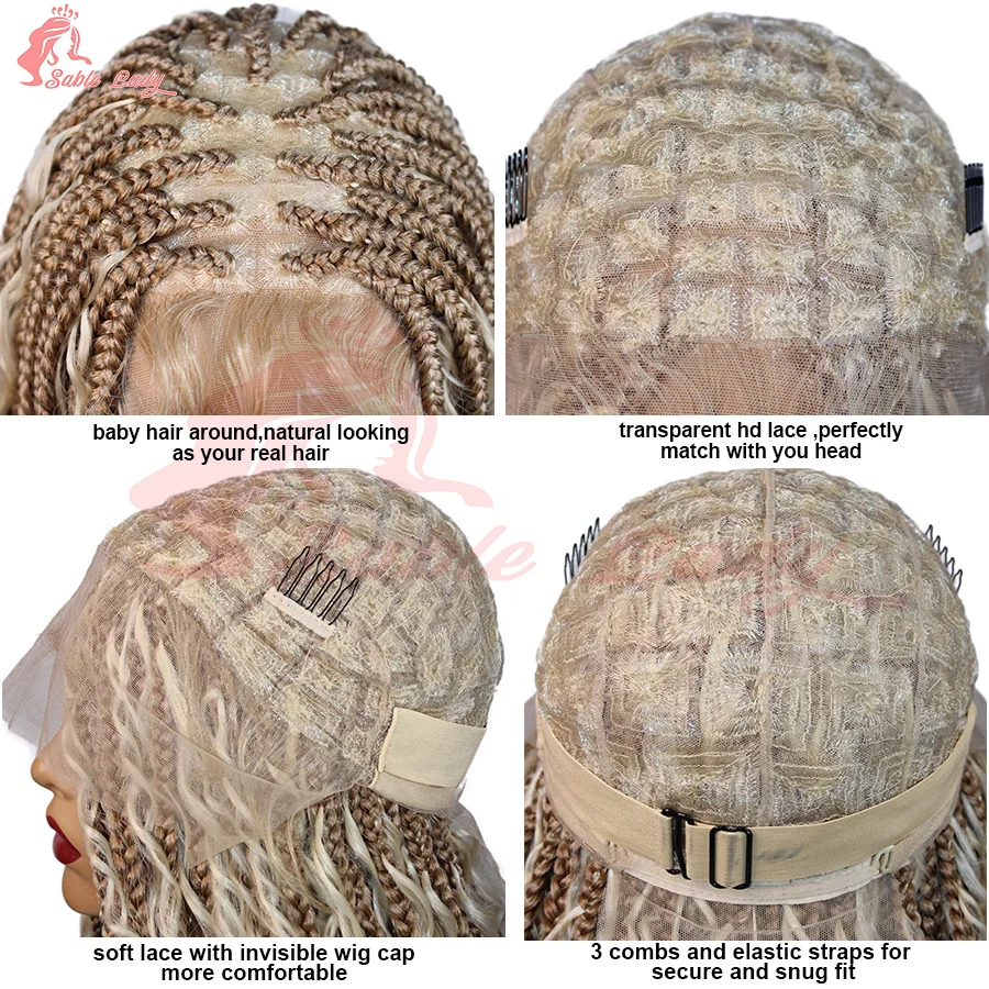 Synthetische knotenlose Box Boho geflochtene Perücken 613 #   27 #   Blonde Vollspitze-Zöpfe-Perücke mit Babyhaar für schwarze Frauen Cornrows Braids Perücke