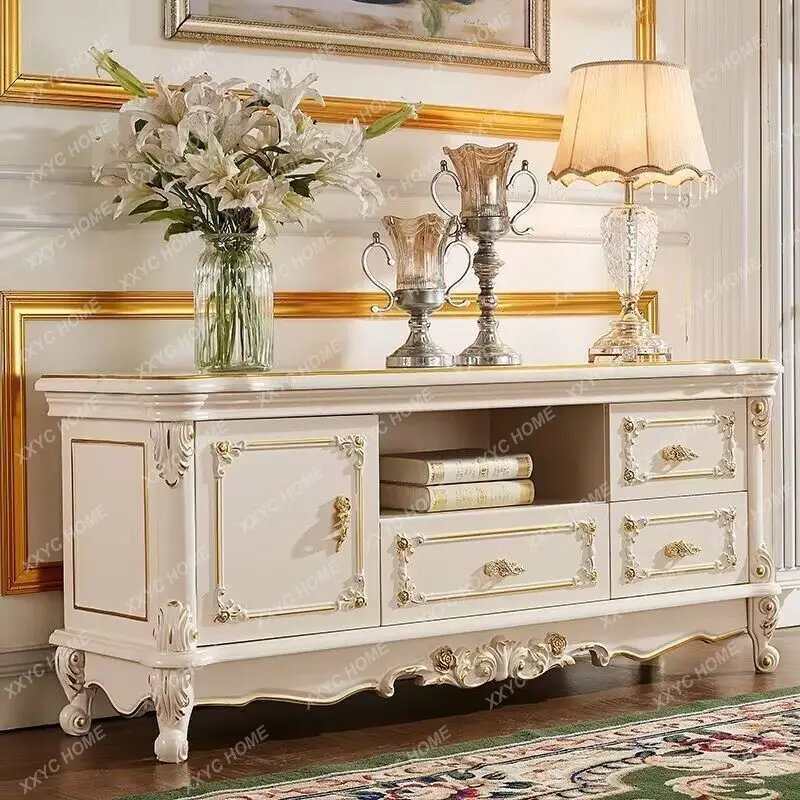 

Tall TV cabinet, living room marble solid wood floor cabinet, small apartment locker