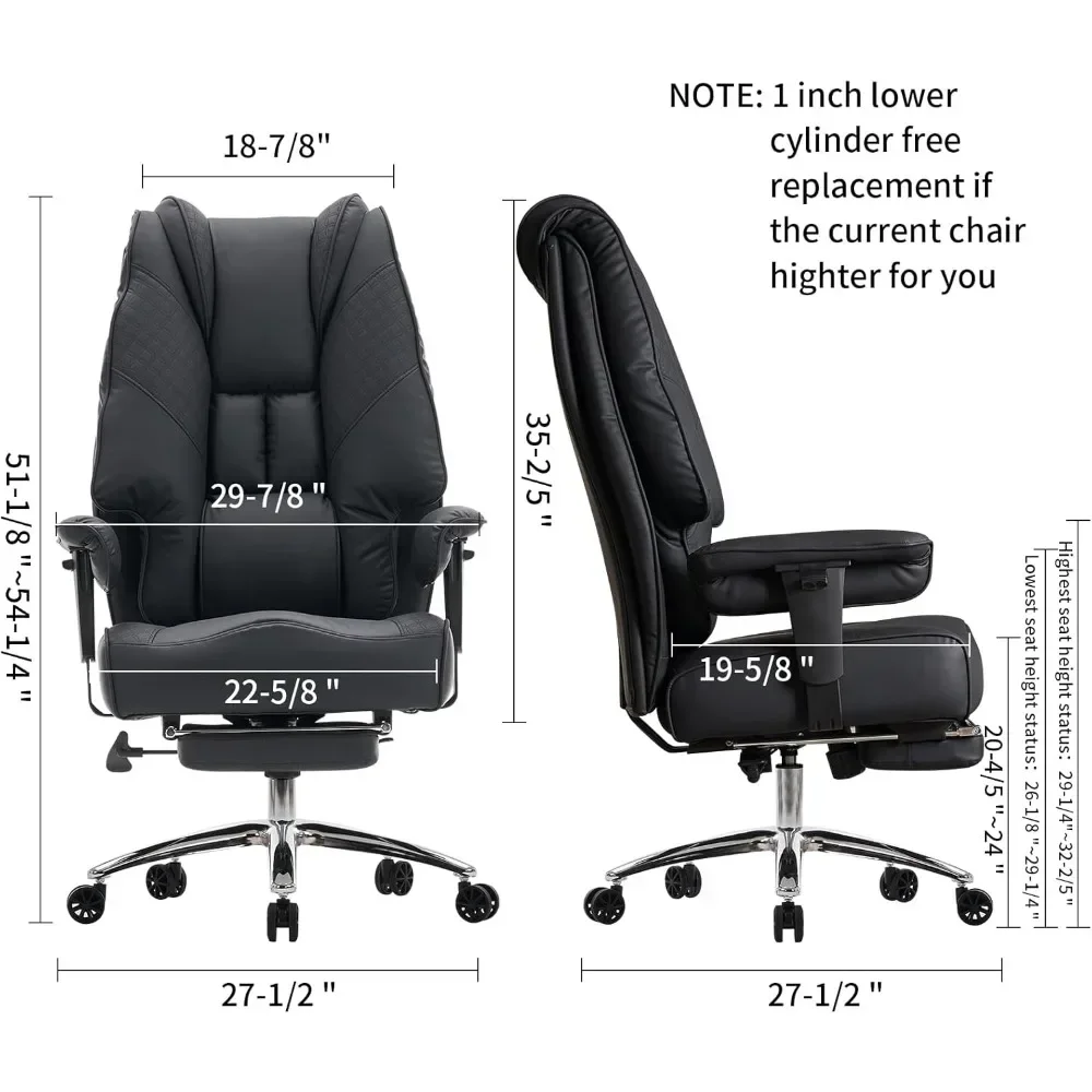 Big and Tall Office Chair 400lbs Wide Seat, Leather High Back Executive Office Chair with Foot Rest.