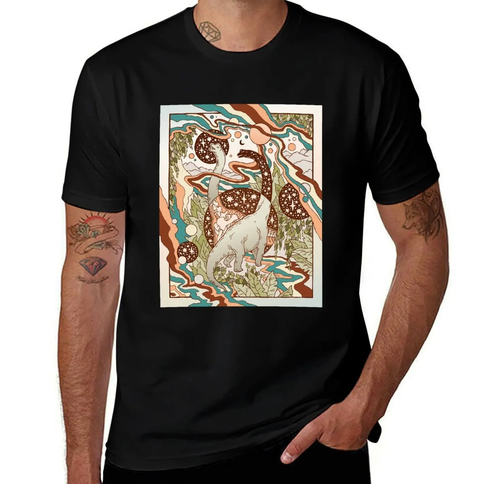 

Jurassic Portal Retro Rainbow Palette Dinosaur Science Fiction Art Metal Print Gift Halloween Day, T-Shirt