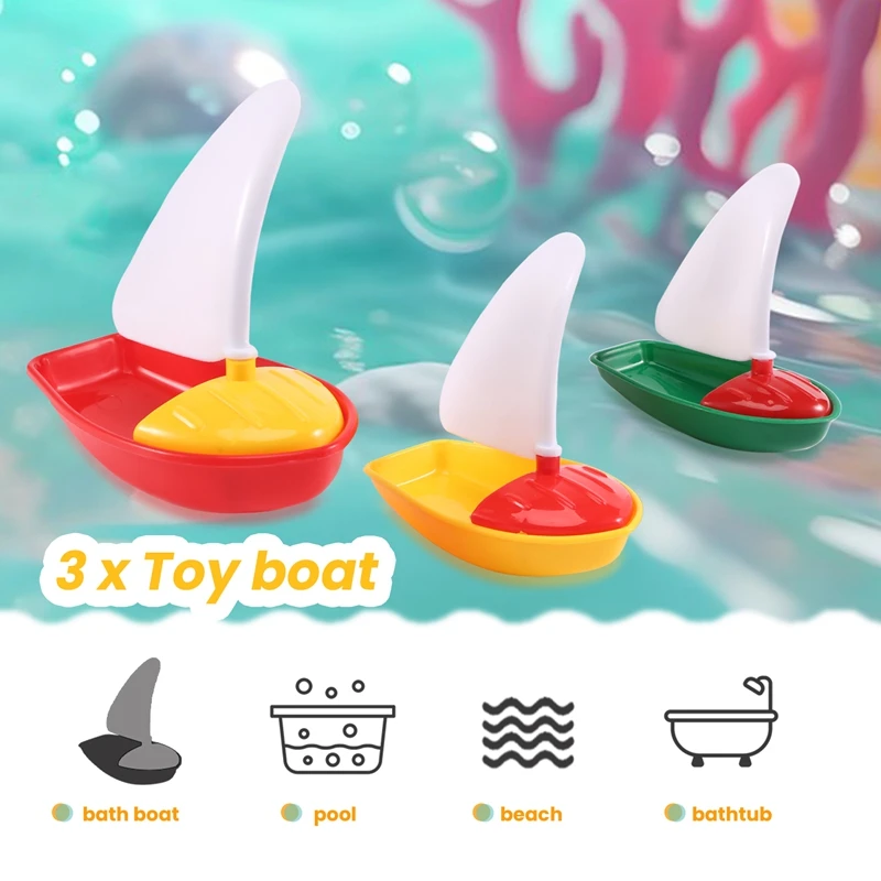 3Pcs Bath Boat Toy Plastic Sailboats Toys Bathtub Sailing Boat Toys For Kids (Multicolor Small+Middle+Large Size)