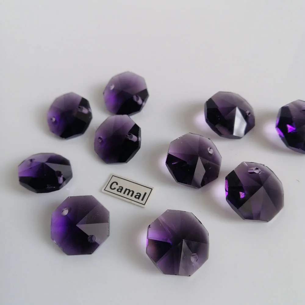 

Camal 20pcs Violets 14mm 1/2 Holes Crystal Glass Octagonal Loose Bead Prisms Chandelier Lighting Lamp Part Curtain Wedding Decor