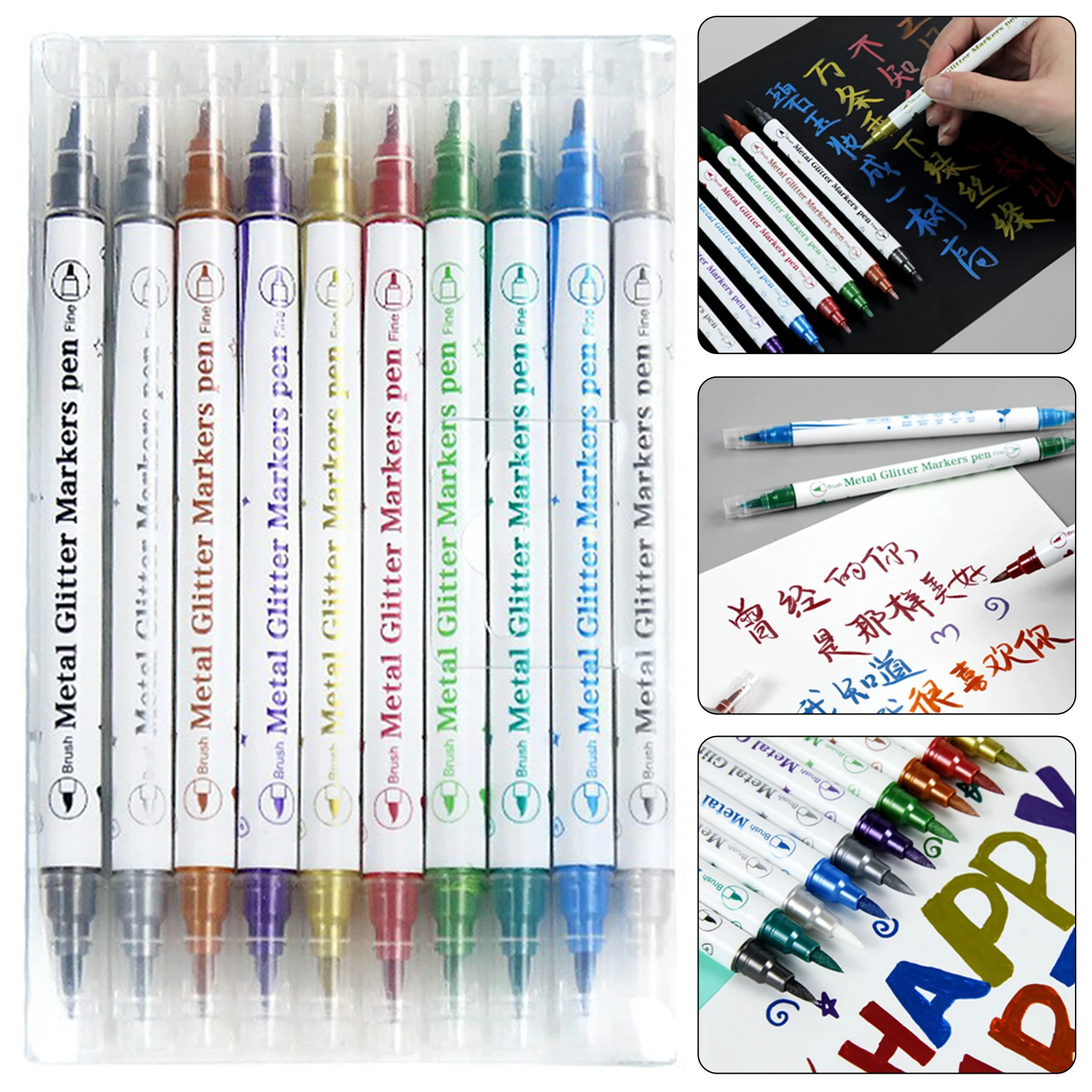 

10 Colors Metallic Glitter Brush Pens Set,Dual Tip Metallic Markers,DIY Craft Metallic Pens For Black Cardstock & Gifts